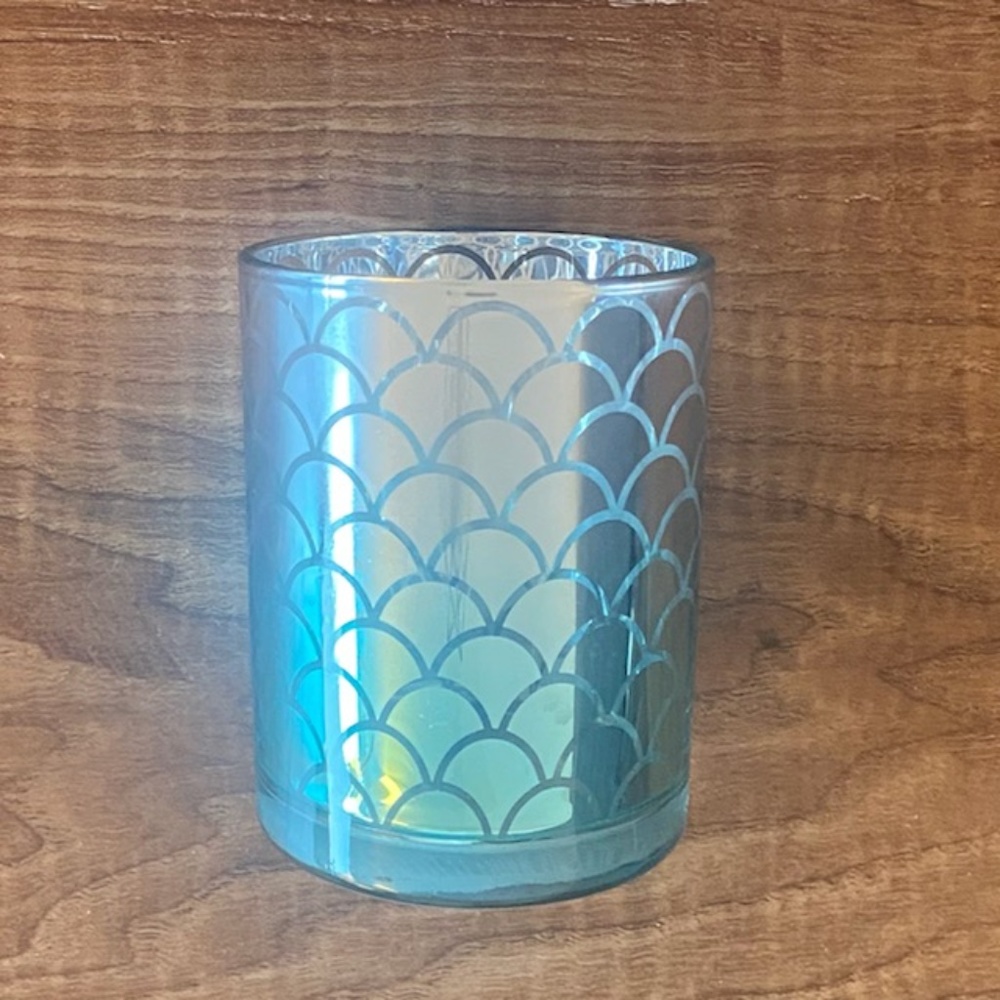 Blue Green Glass Mermaid Scale Candle Holder